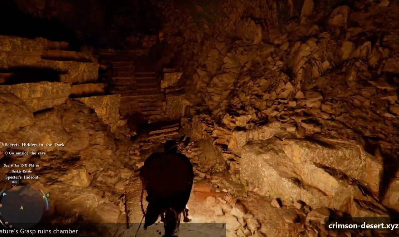 Crimson Desert hidden strongboxes, cliffside loot, cave routes, and ruin searches screenshot for Quest: Hidden Strongboxes and Cliffside Loot Route