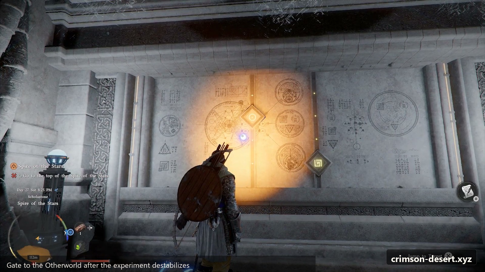 Gate to the Otherworld after the experiment destabilizes. Screenshot with crimson-desert.xyz watermark.