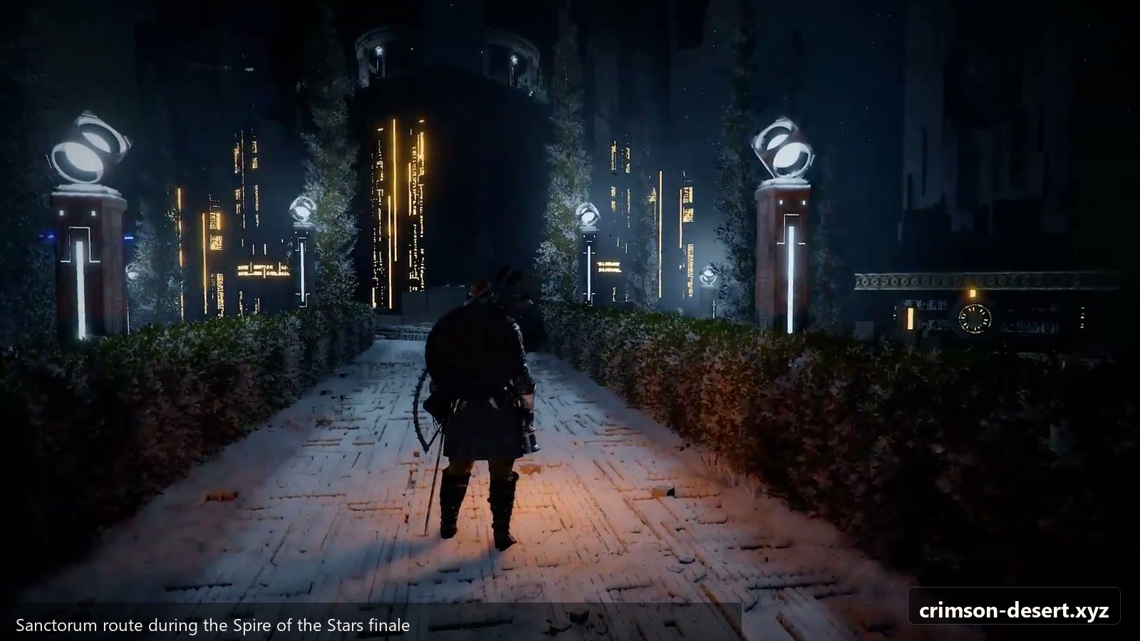 Sanctorum route during the Spire of the Stars finale. Screenshot with crimson-desert.xyz watermark.