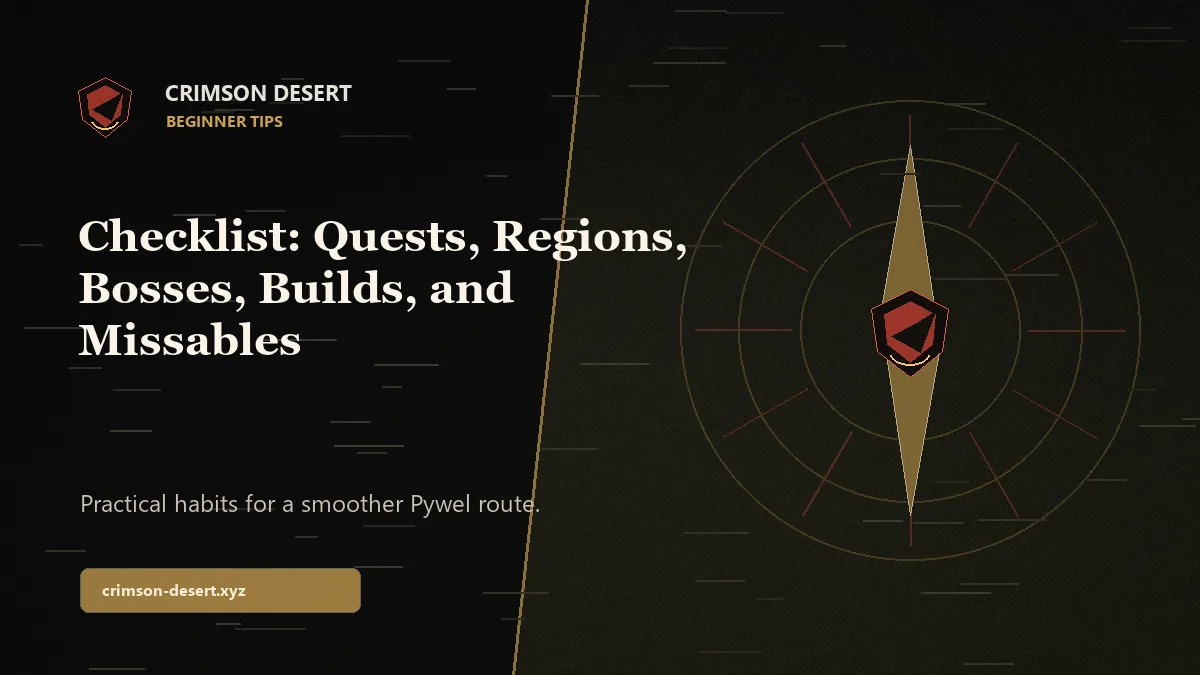 Crimson Desert Checklist: Quests, Regions, Bosses, Builds, and Missables - Crimson Desert guide cover