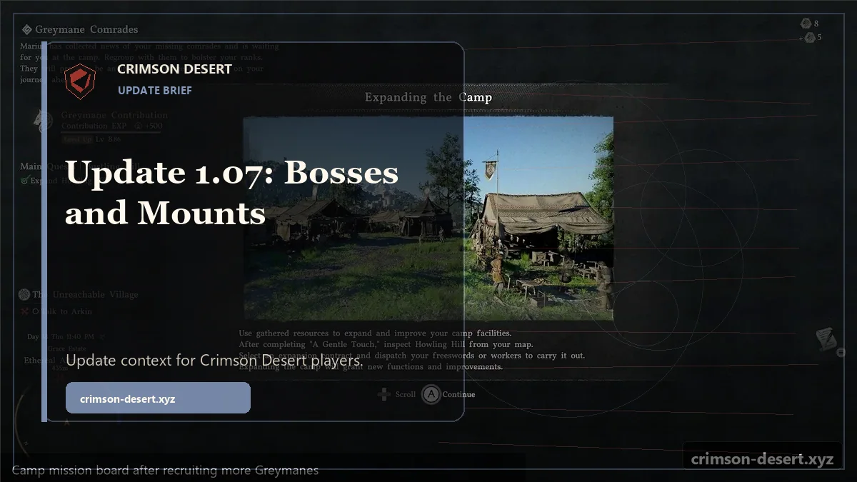 Crimson Desert Update 1.07: Bosses and Mounts - polished Crimson Desert guide cover