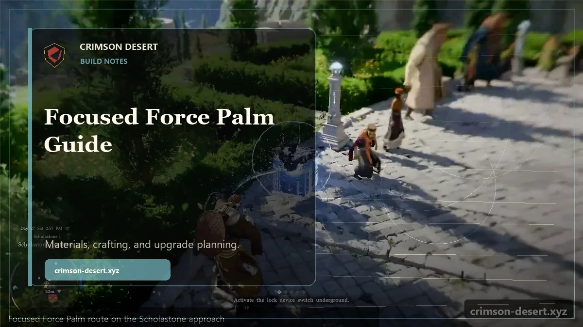 Focused Force Palm Crimson Desert Guide - polished Crimson Desert guide cover