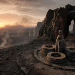 Illustrative volcanic desert fountain route for the Brimstone and Smoking Lands guide
