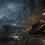 Illustrative rain-swept mountain road for the Crimson Desert known issues guide
