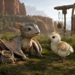 Crimson Desert Baby Wyvern and Kuku Bird Chick mounts cover art