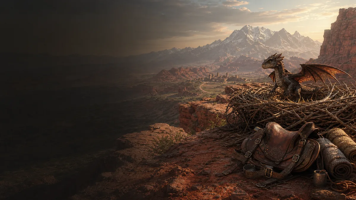 Crimson Desert Baby Wyvern egg, saddle, and mount route cover art