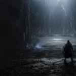 Illustrative adventurers approaching a crystalline Abyss rematch arena
