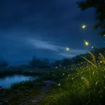 Illustrative firefly colony above a pond for the Crimson Desert gathering guide