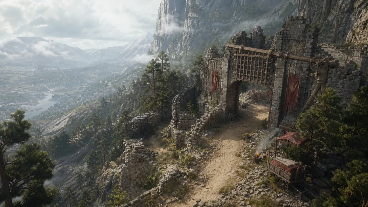 Illustrative reopened Hoenmark ruins gate and safe route