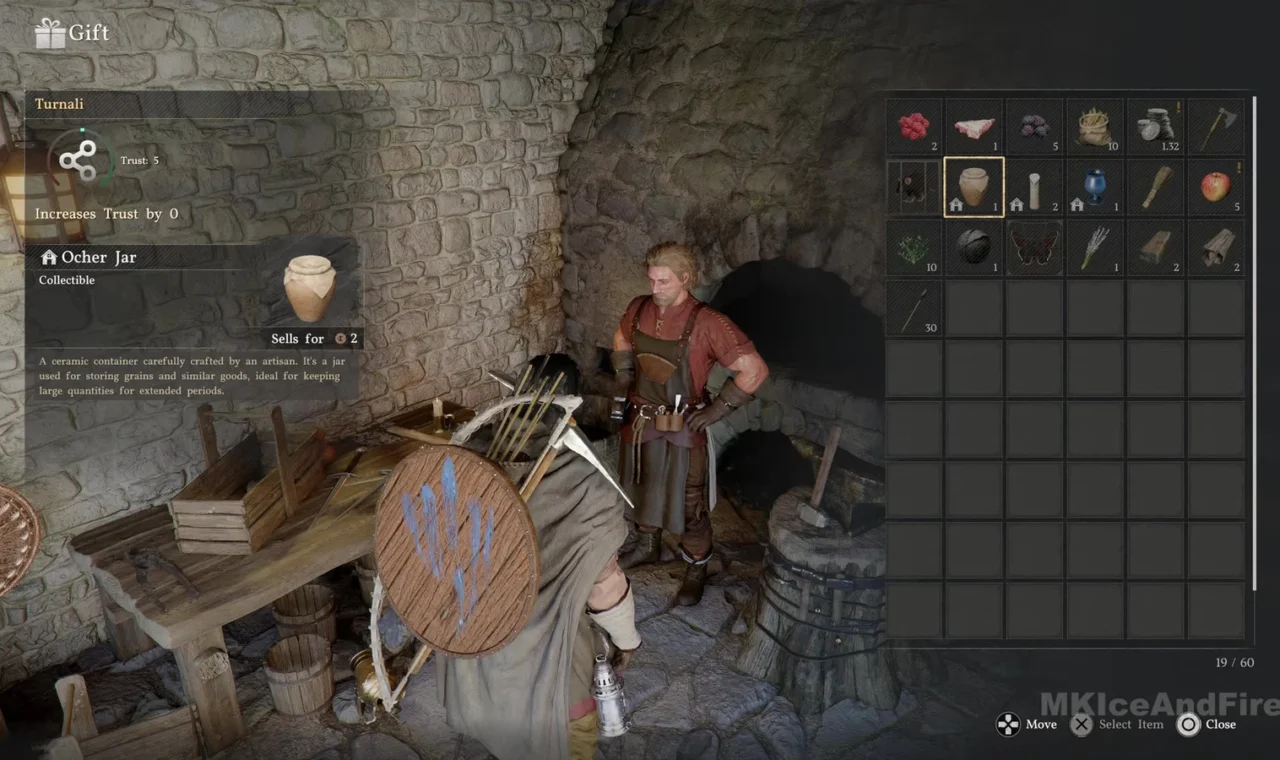 Crimson Desert real gameplay: Blacksmith Turnali shop and player inventory crafting item matrix