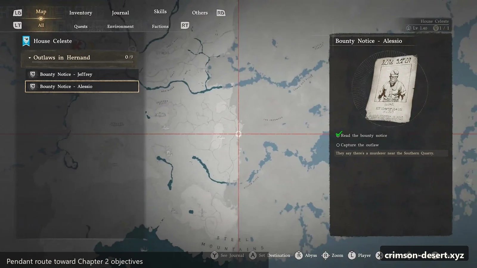 Crimson Desert in-game screenshot illustrating Map Route (Step 1)