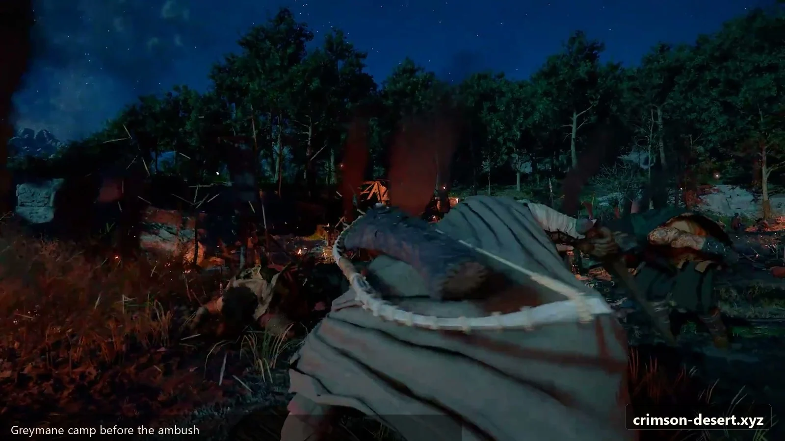 Crimson Desert in-game screenshot illustrating Cabin Before Attack (Step 2)