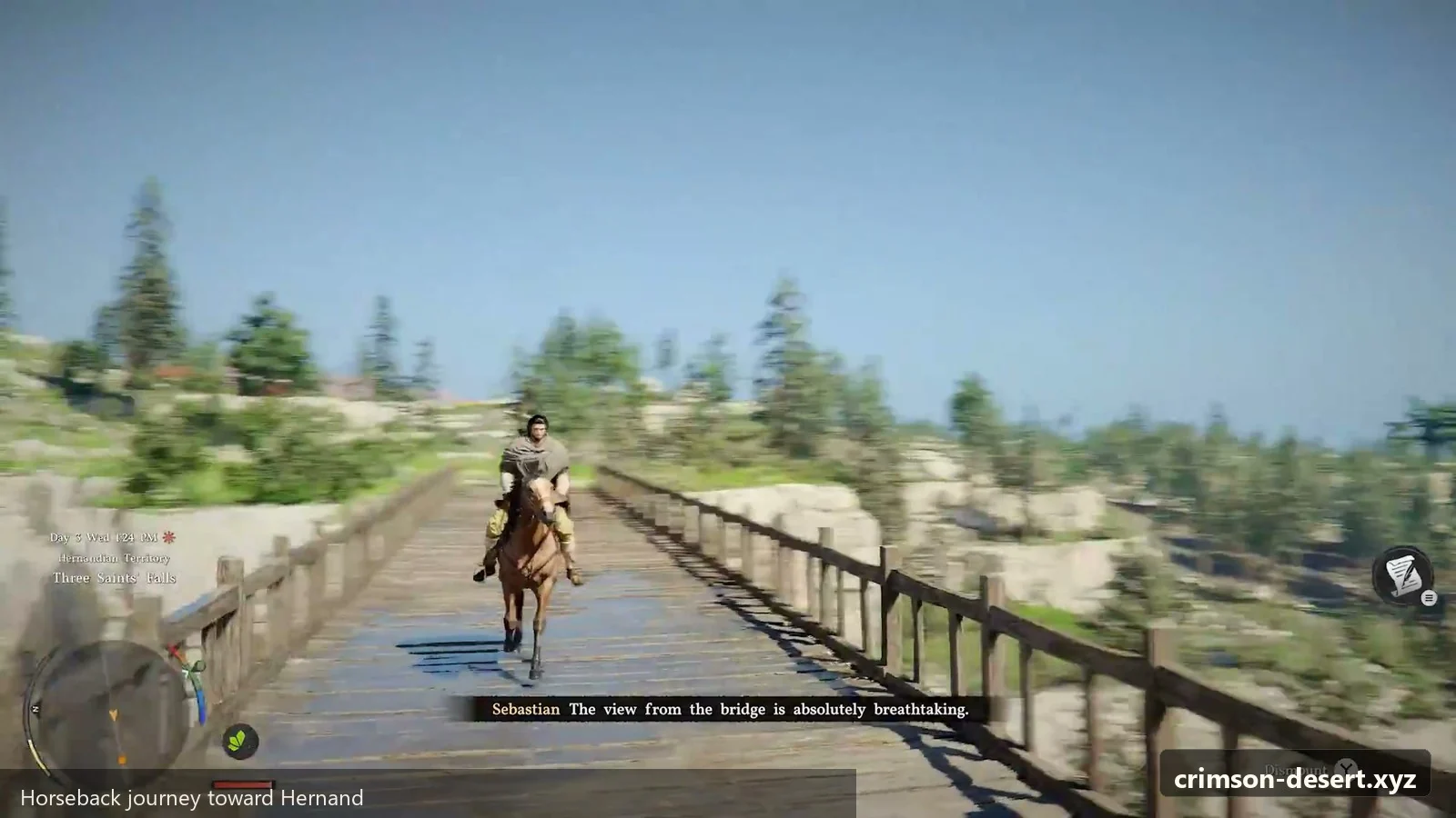 Crimson Desert in-game screenshot illustrating Horseback Journey (Step 4)