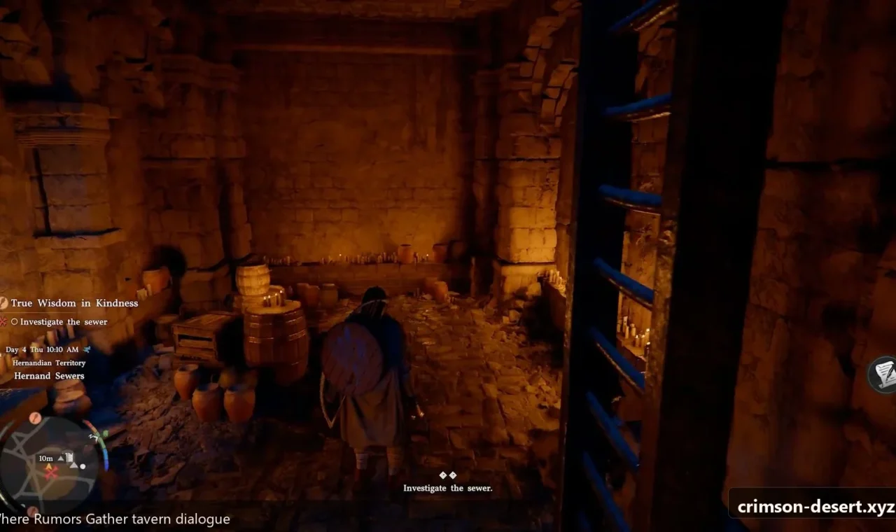 Crimson Desert in-game screenshot illustrating Rumors Gather (Step 2)