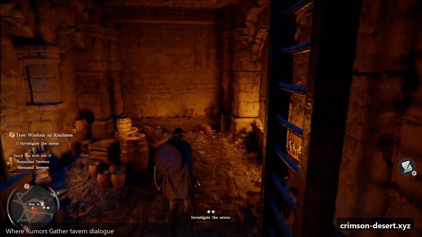 Crimson Desert in-game screenshot illustrating Rumors Gather (Step 2)