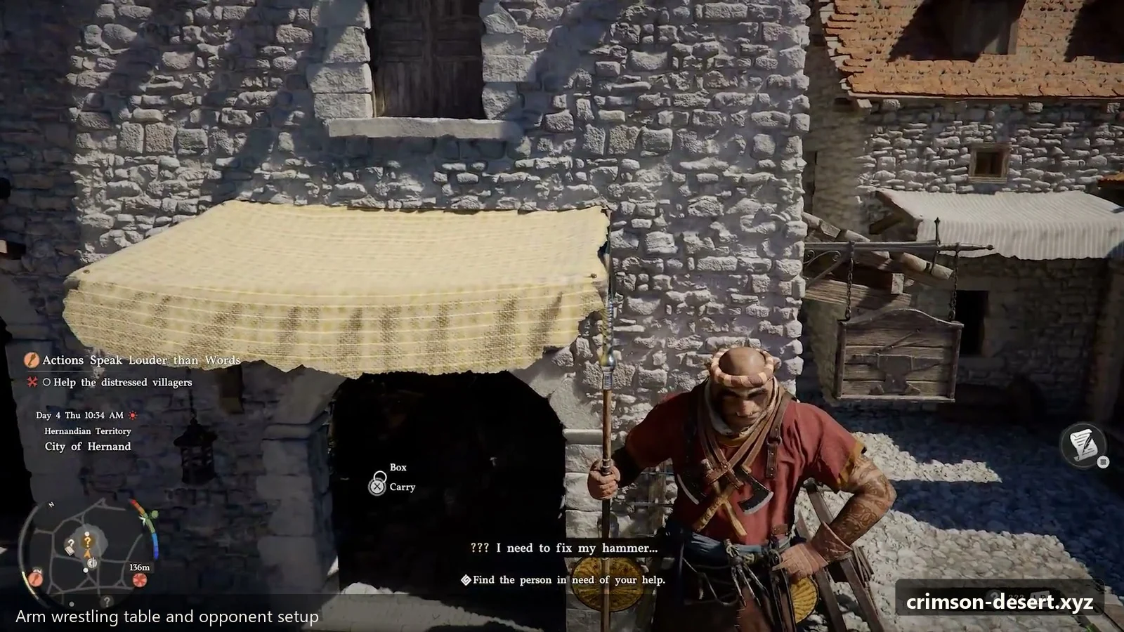 Crimson Desert in-game screenshot illustrating Arm Wrestling Table (Step 3)