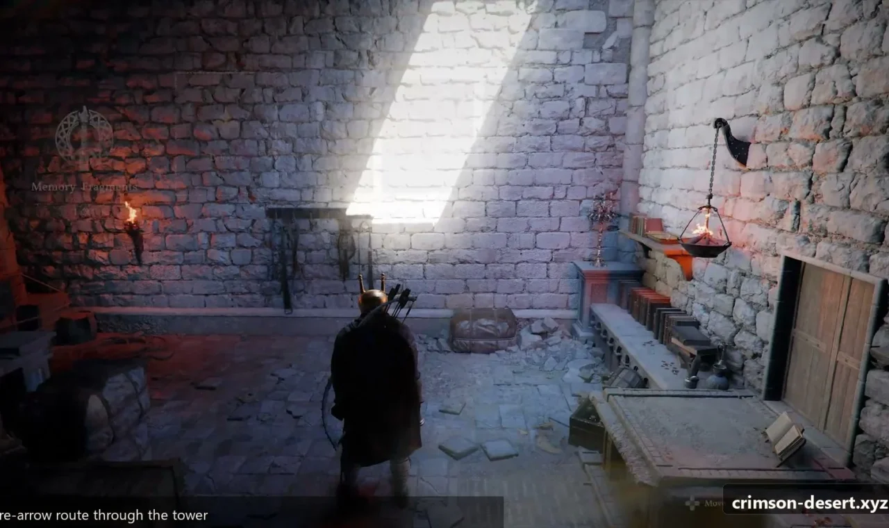 Crimson Desert in-game screenshot illustrating Fire Arrow Room (Step 2)