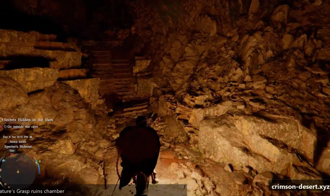 Crimson Desert in-game screenshot illustrating Ruins Cavern (Step 4)