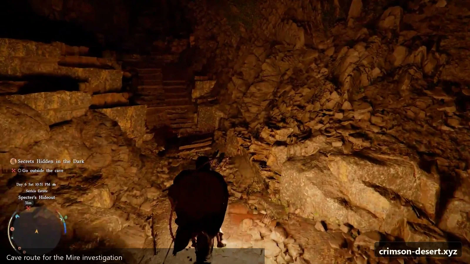 Crimson Desert in-game screenshot illustrating Cave Route (Step 2)