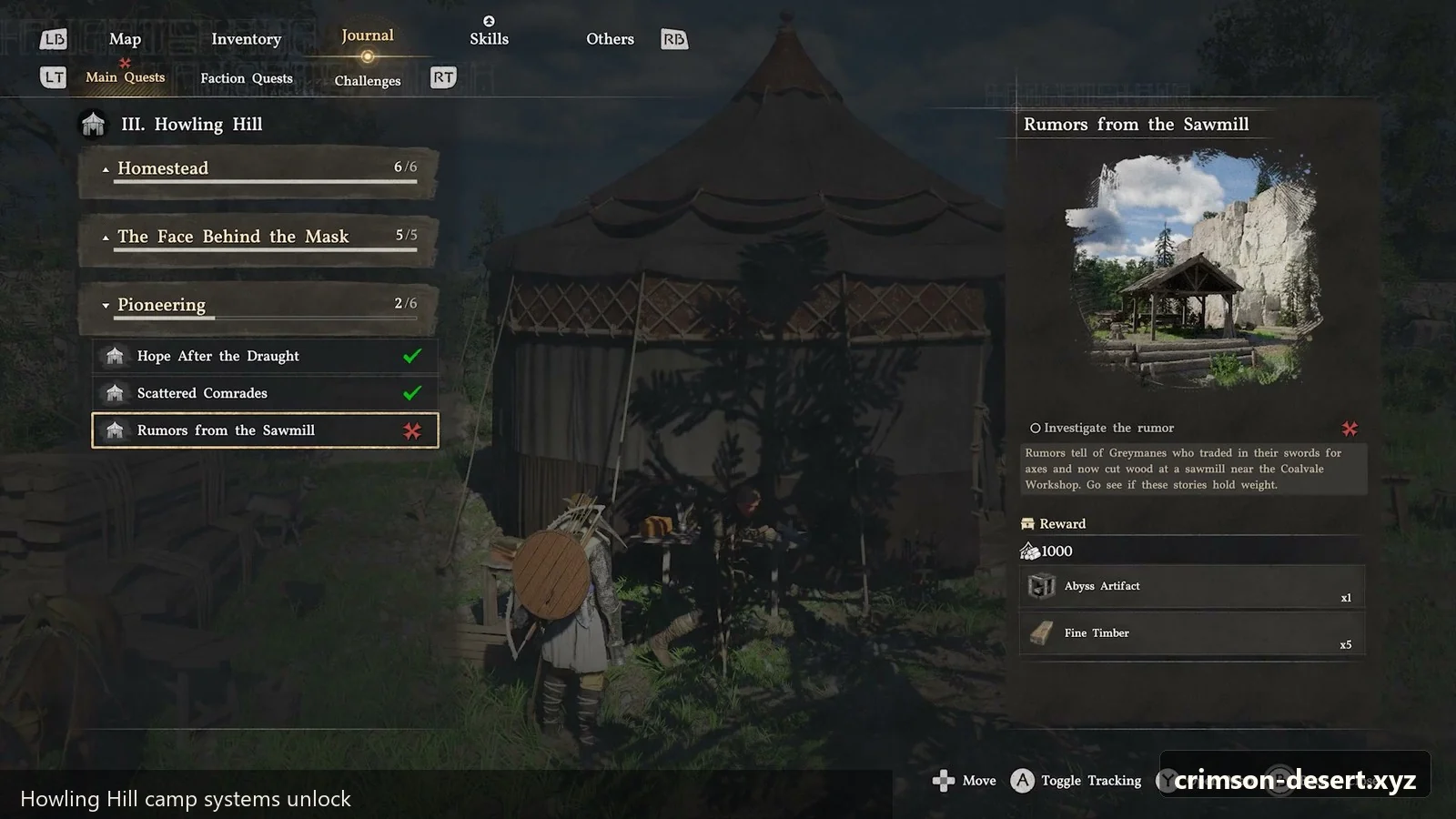 Crimson Desert in-game screenshot illustrating Camp Systems (Step 2)