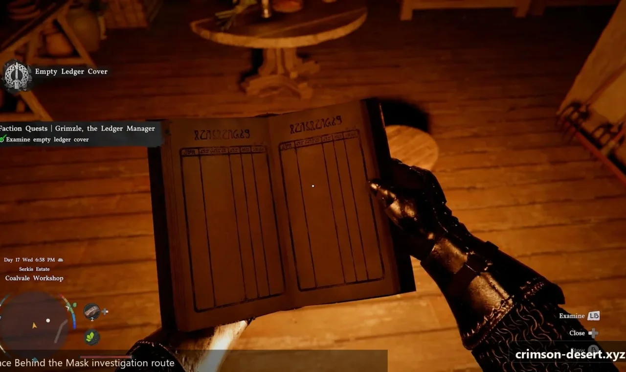 Crimson Desert in-game screenshot illustrating Manor Investigation (Step 3)