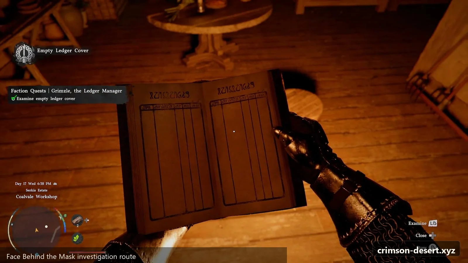Crimson Desert in-game screenshot illustrating Manor Investigation (Step 3)