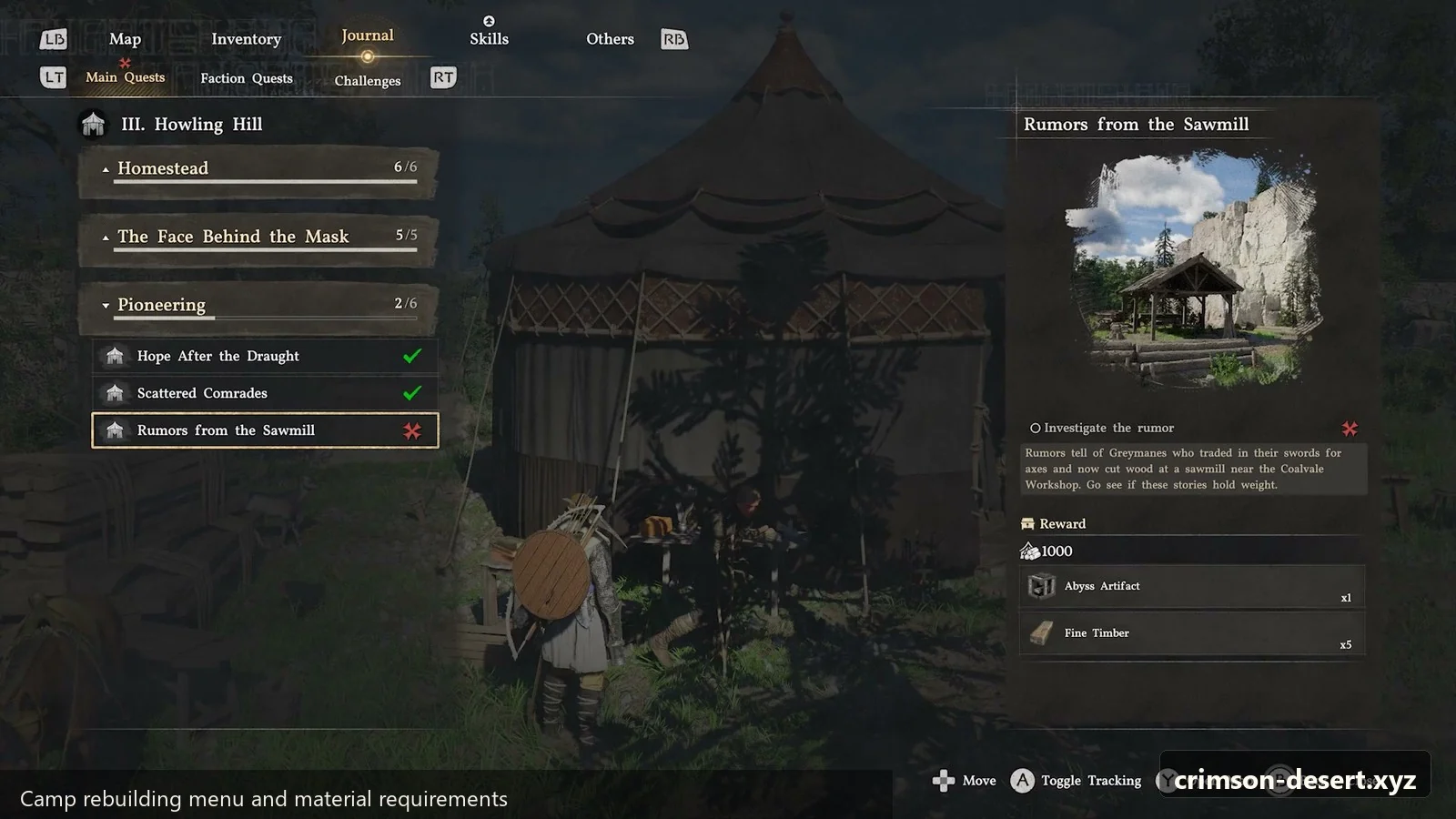 Crimson Desert in-game screenshot illustrating Rebuild Menu (Step 3)