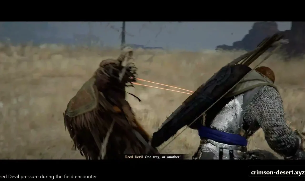 Crimson Desert in-game screenshot illustrating Reed Devil Approach (Step 1)