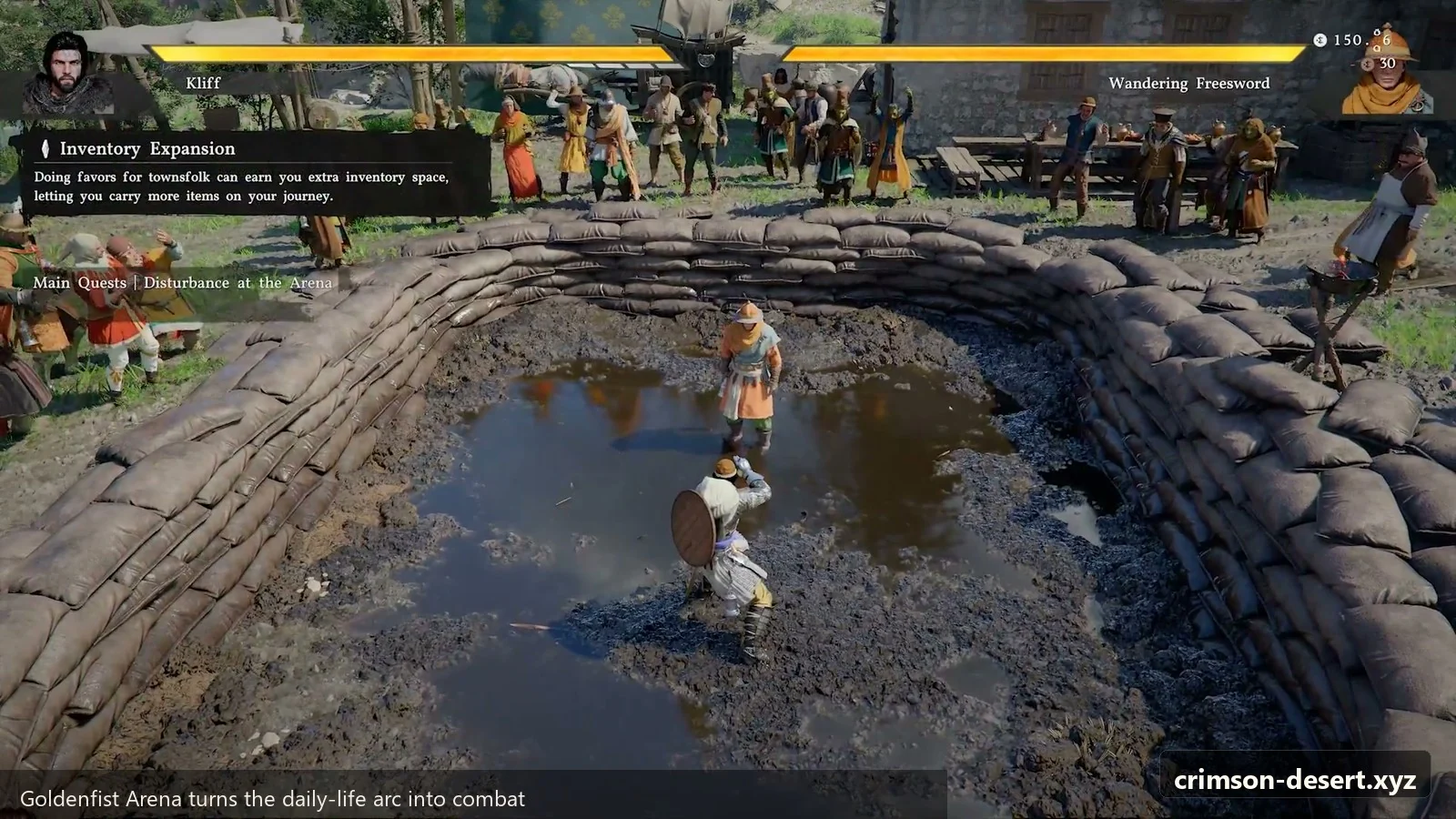 Crimson Desert in-game screenshot illustrating Goldenfist Arena (Step 2)
