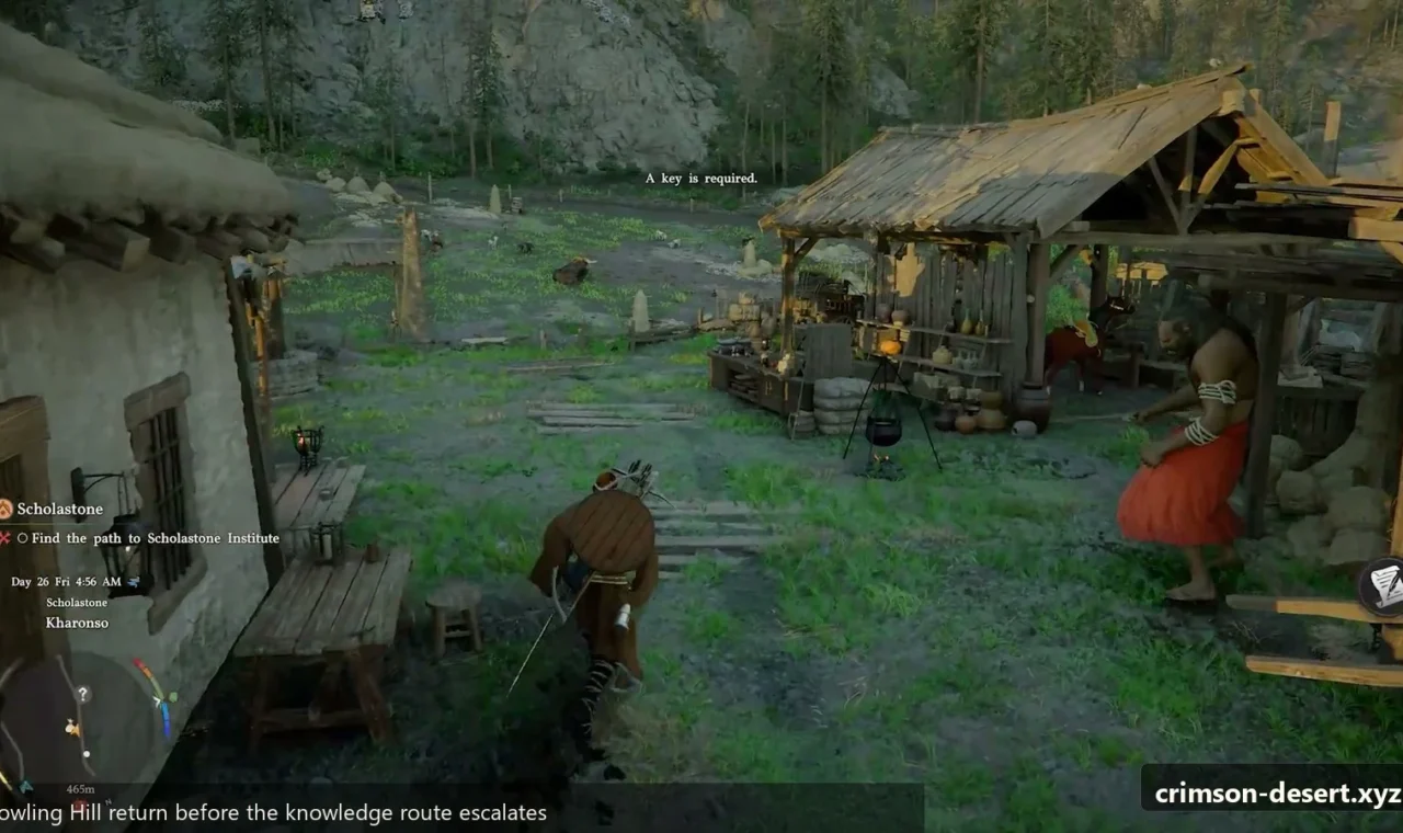 Crimson Desert in-game screenshot illustrating Howling Hill Return (Step 3)