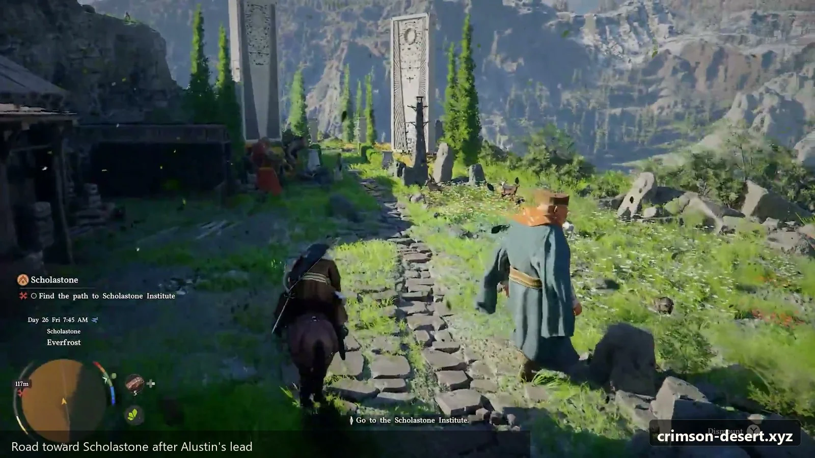 Crimson Desert in-game screenshot illustrating Road To Scholastone (Step 1)