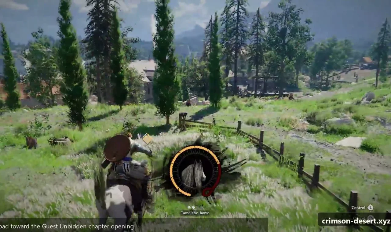 Crimson Desert in-game screenshot illustrating Road To Guest Unbidden (Step 1)
