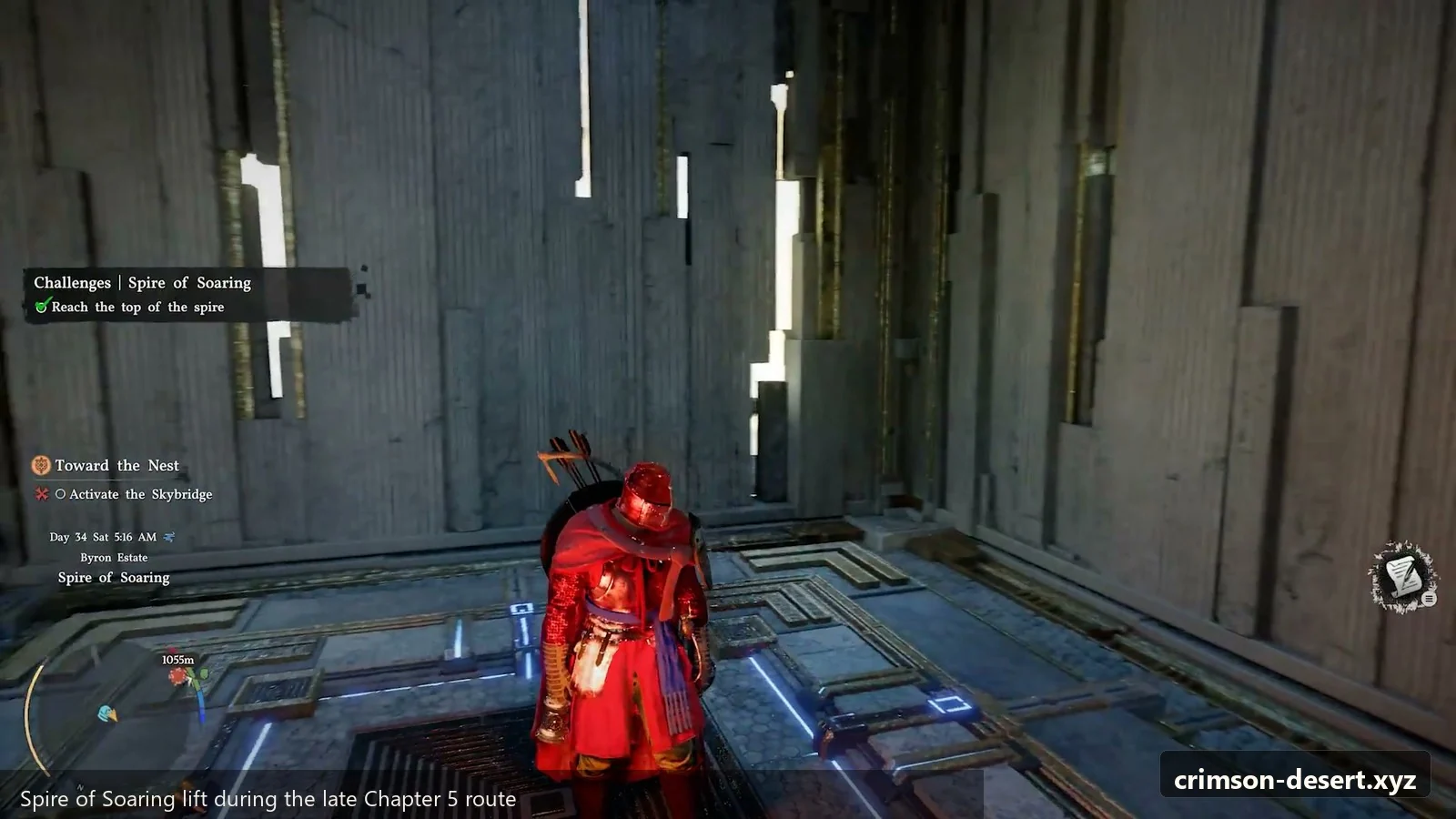 Crimson Desert in-game screenshot illustrating Spire Lift (Step 5)