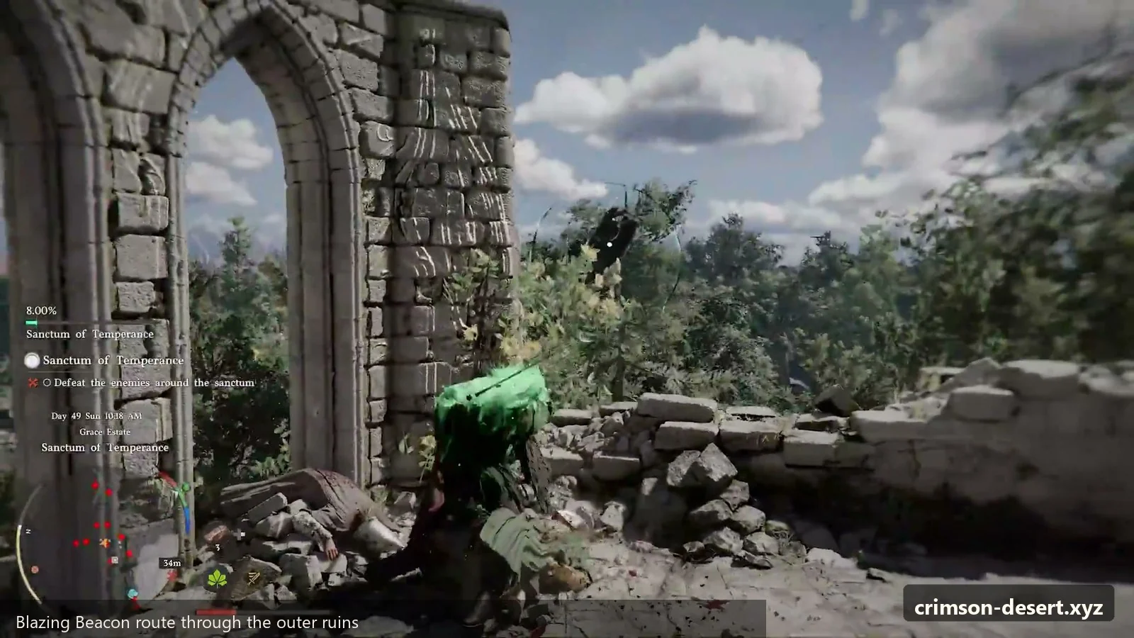 Crimson Desert in-game screenshot illustrating Blazing Beacon Ruins (Step 2)