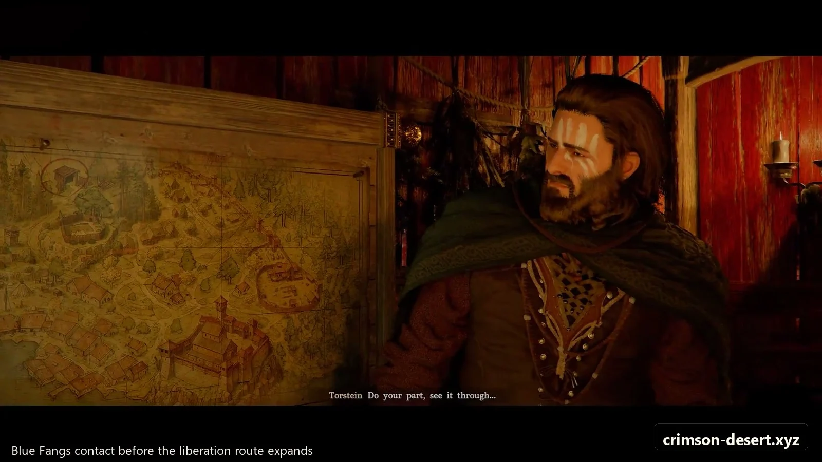 Crimson Desert in-game screenshot illustrating Blue Fangs Contact (Step 3)