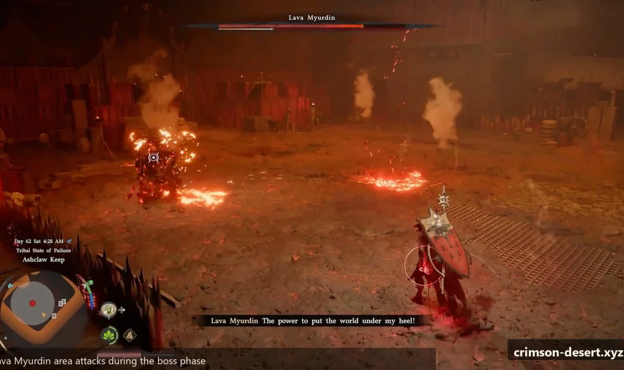 Crimson Desert in-game screenshot illustrating Lava Myurdin Pressure (Step 5)
