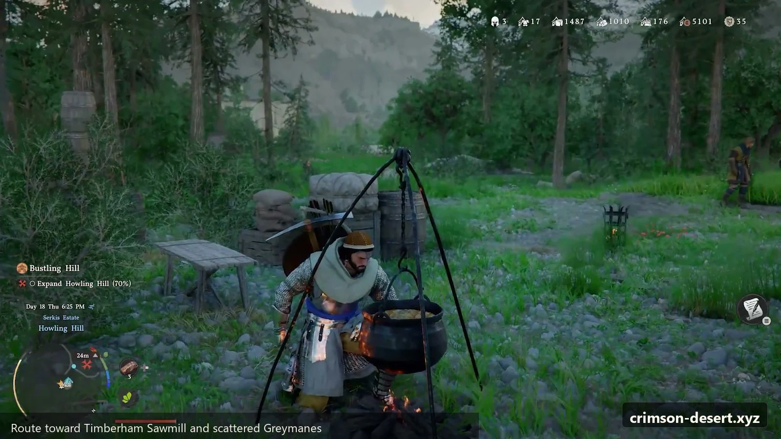 Crimson Desert in-game screenshot illustrating Sawmill Route (Step 2)