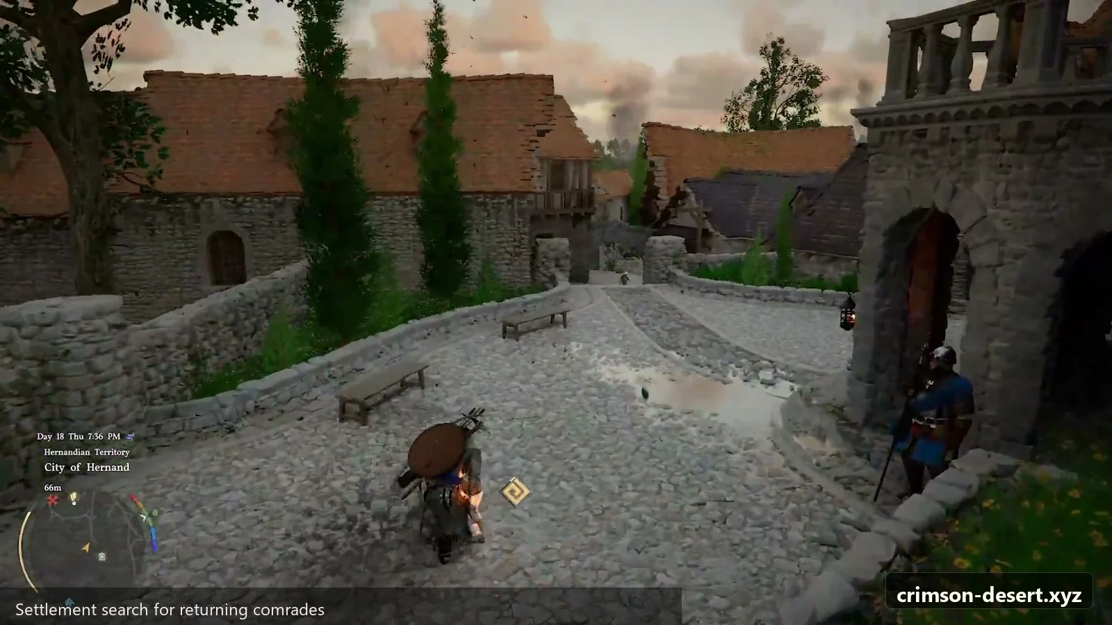 Crimson Desert in-game screenshot illustrating Settlement Search (Step 3)