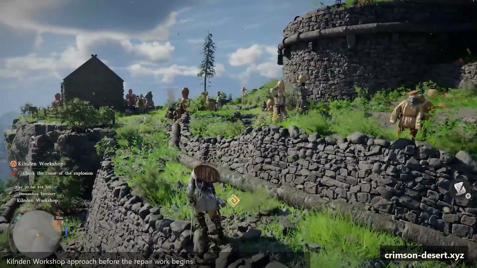 Crimson Desert in-game screenshot illustrating Workshop Approach (Step 1)