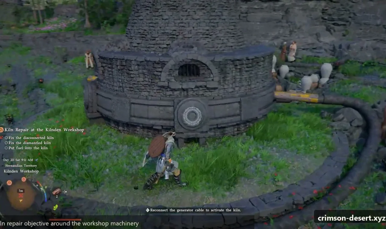 Crimson Desert in-game screenshot illustrating Kiln Repair (Step 2)