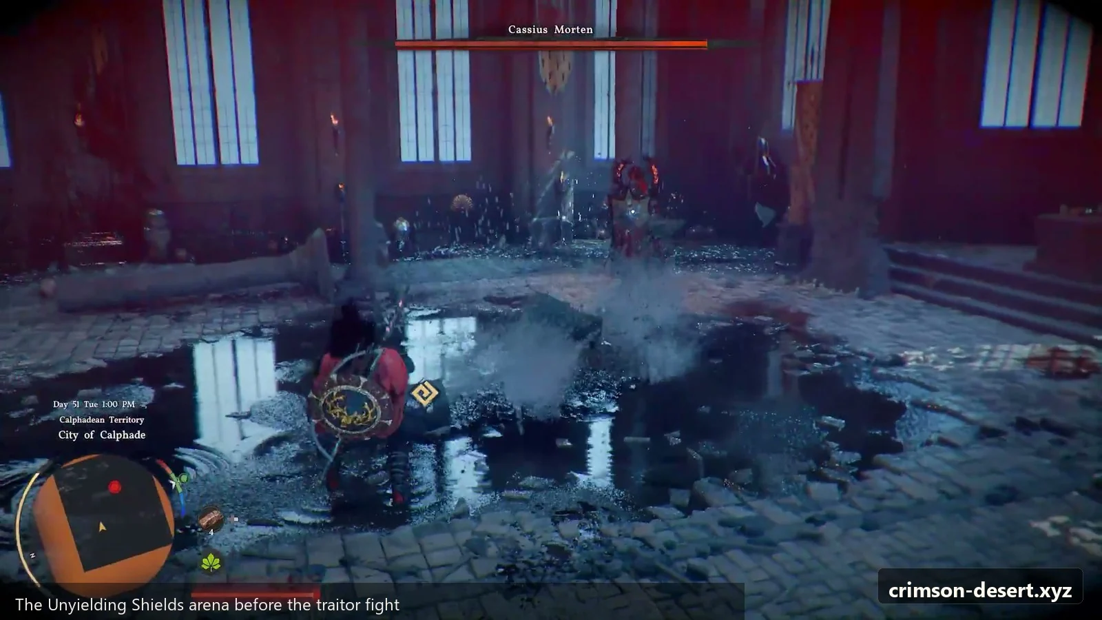 Crimson Desert in-game screenshot illustrating Unyielding Shields Arena (Step 2)