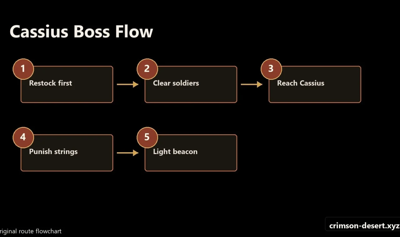 Crimson Desert walkthrough progression flow and route map for Cassius