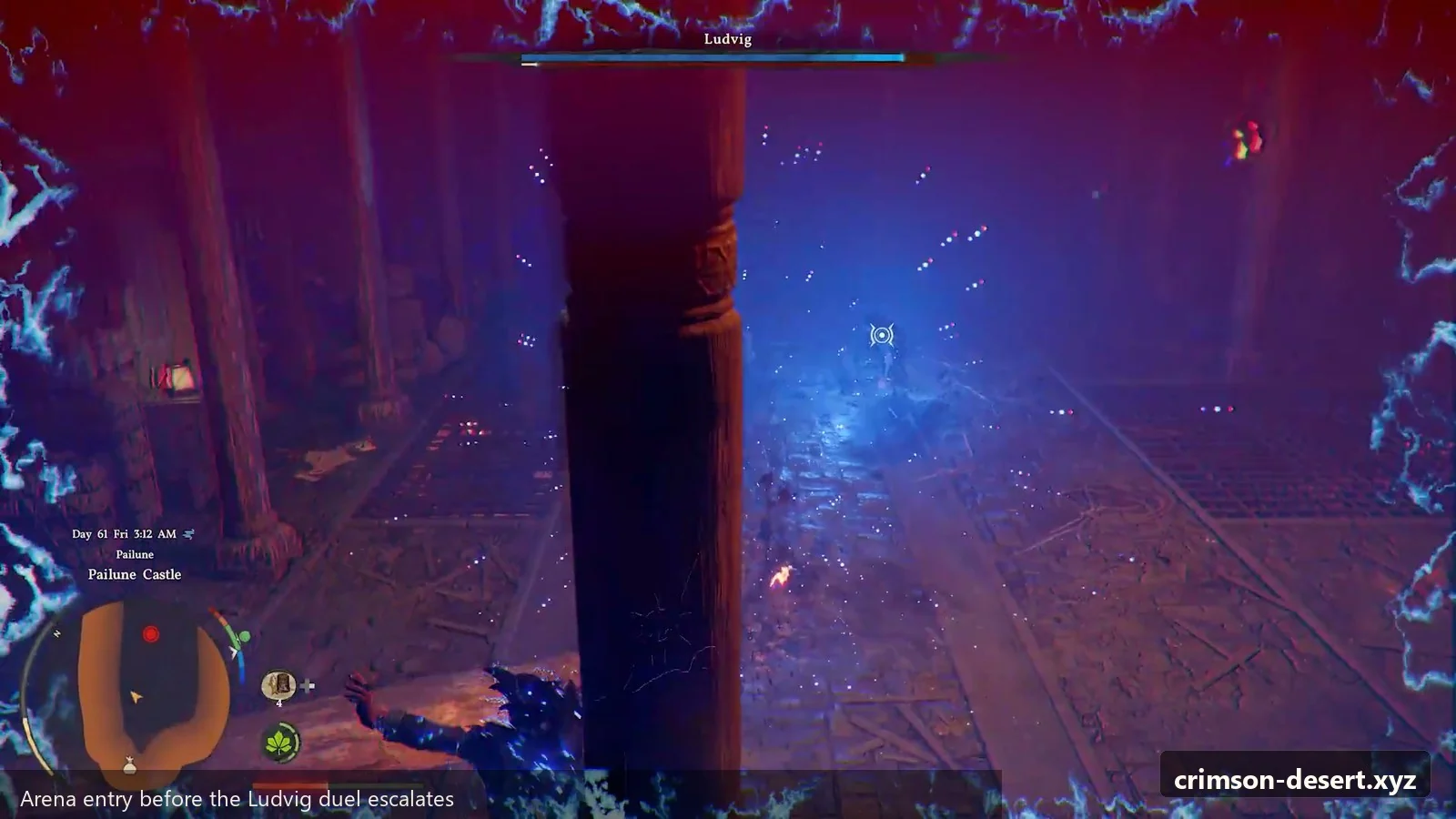 Crimson Desert in-game screenshot illustrating Ludvig Arena Entry (Step 1)